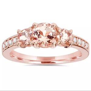 1.50Ct Morganite 3 Stone Ring 14K Rose Gold engagement ring